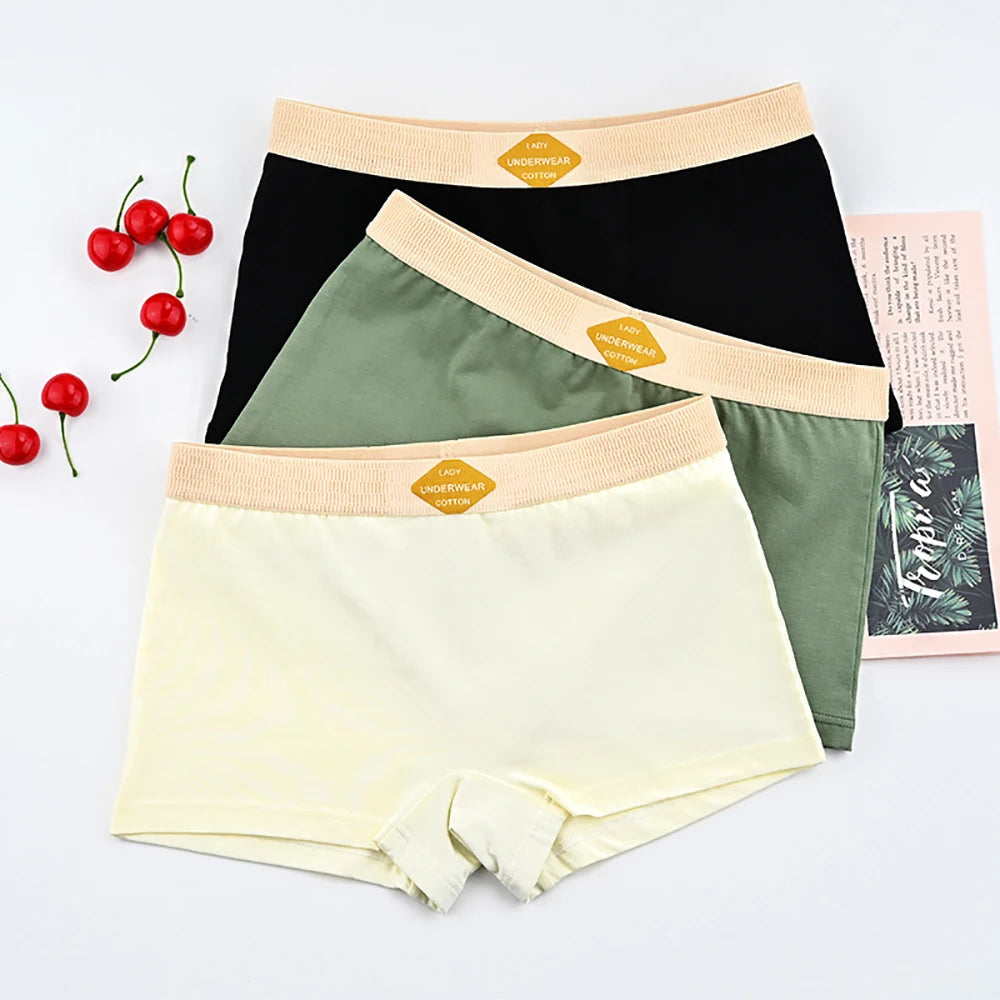 3PCS Women’s Cotton Boxer Underwear — Multicolor Solid Breathable Knit Panties, Soft High-Elastic Mid-Rise Boyshorts