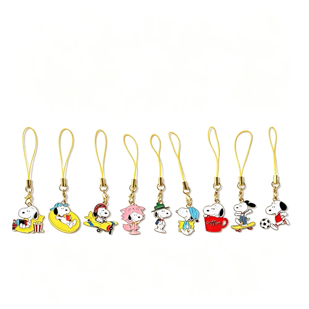 9-Piece Snoopy Cartoon Metal Keychain Set - Cute Kawaii Bag Charms and Backpack Decorations for Gifts and Collectors