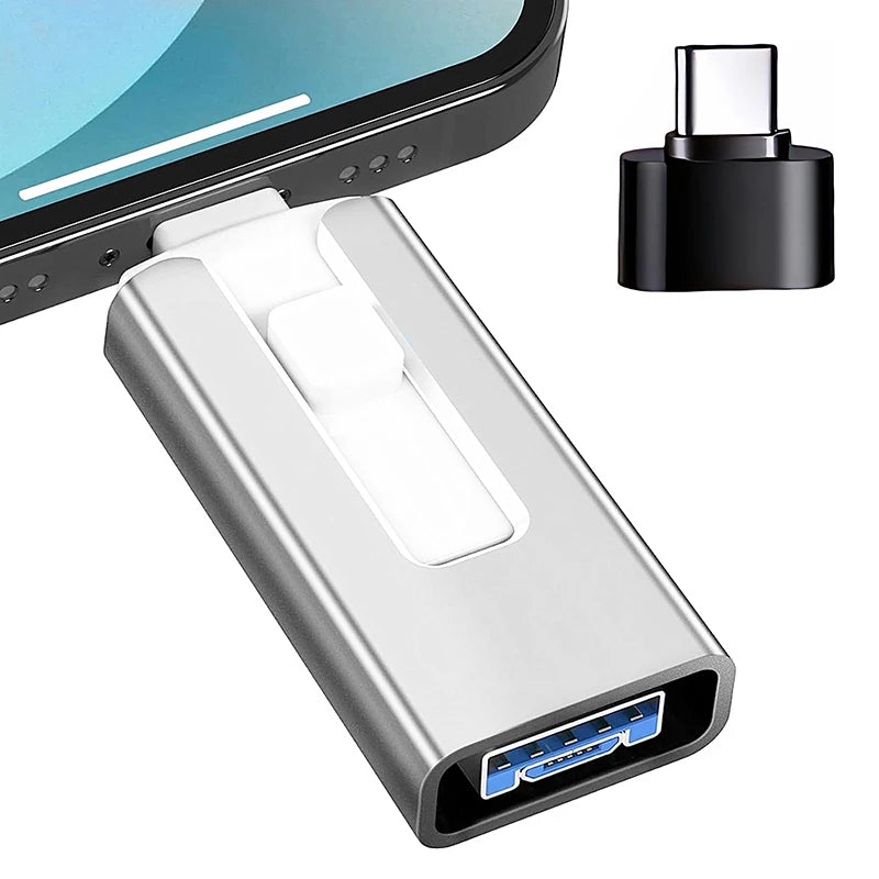 4-in-1 OTG USB Flash Drive β Type-C & Micro USB 3.0 Dual Purpose Memory Stick for Android & iPhone, Portable Mobile Storage Pen Drive