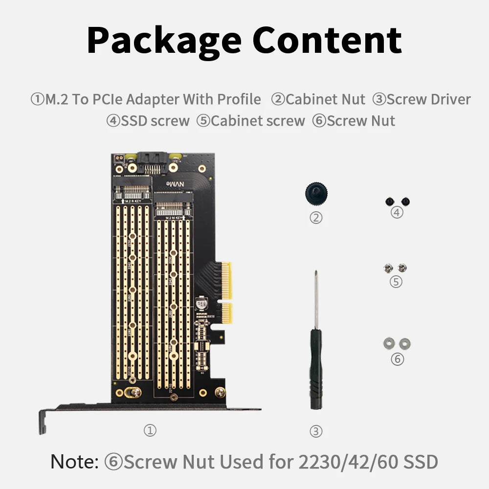 JEYI Dual M.2 PCIe 4.0 Adapter for NVMe & SATA SSD – PCIe X4/X8/X16 Slot for Desktop PC SK6 2/2