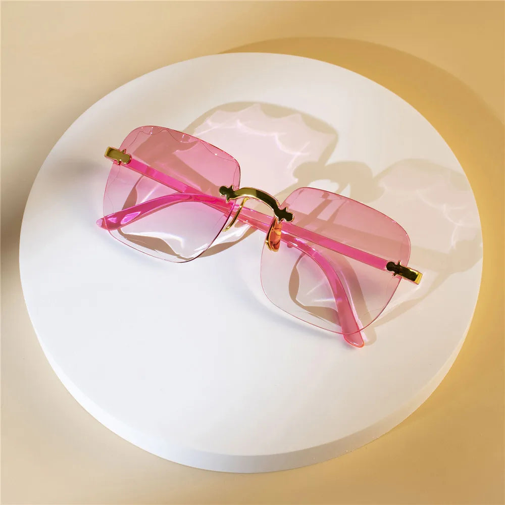 4PCS Rimless Square Fashion Sunglasses - Luxury Style Red Designer Shades for Women and Men Summer Eyewear