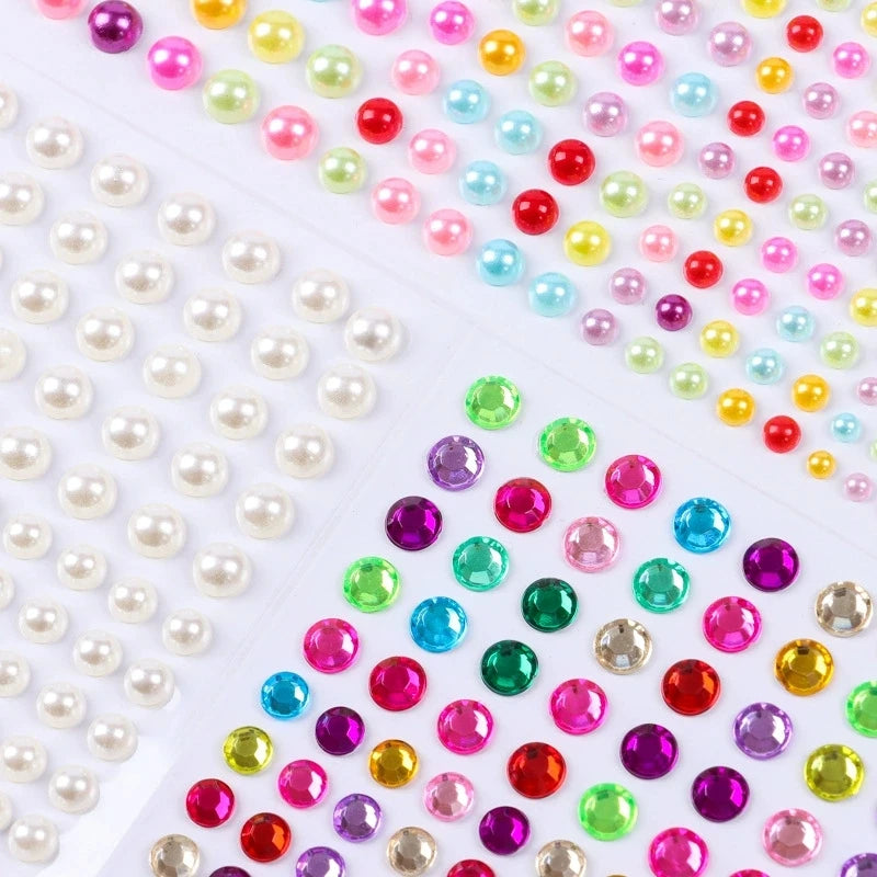 220pcs Flat Back Pearl Stickers - Self-Adhesive DIY Craft Decor for Kids Scrapbooking Earrings and Art Projects