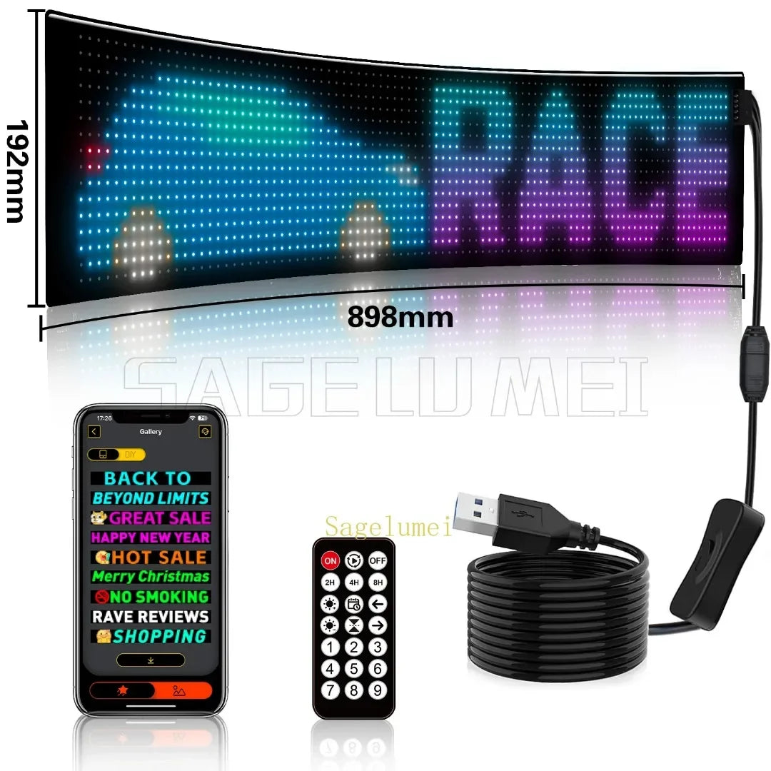 Double Row Programmable LED Matrix Display - App-Controlled Scrolling Text, Evil Eye Animation Sign for Cars, Trucks, and Parties