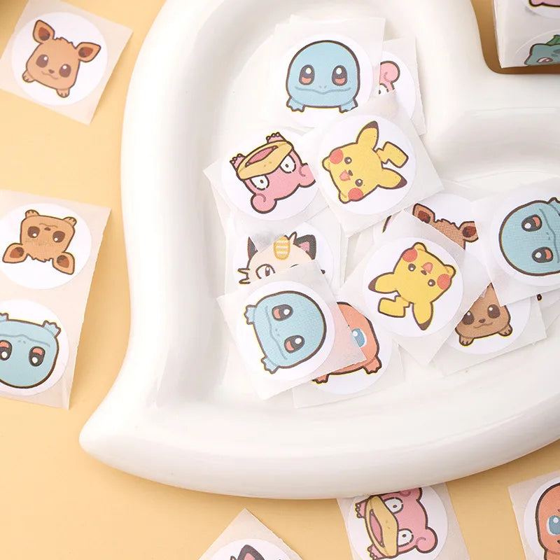 500pcs Kawaii Anime Cartoon Stickers - Pikachu & Charizard Round Seals for DIY Crafts, Laptops & Gifts
