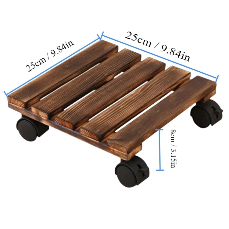 Solid Wood Movable Flower Stand – Thickened Bonsai Pot Tray with Universal Wheels for Easy Rolling