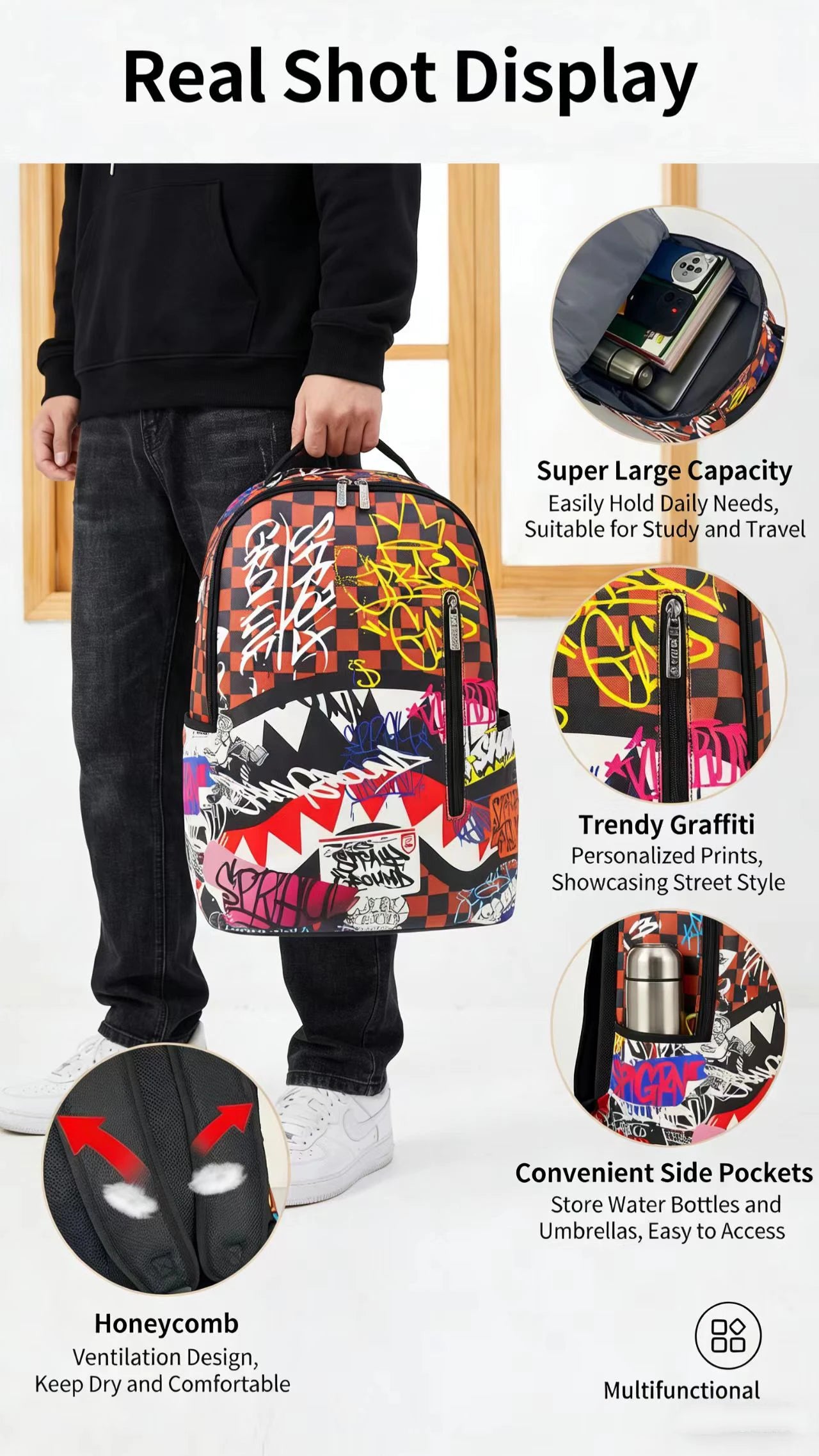 Trendy Shark Mouth Backpack for Men & Women – Large Capacity Laptop Travel & Commuter Bag, Stylish Gift for Kids & Adults