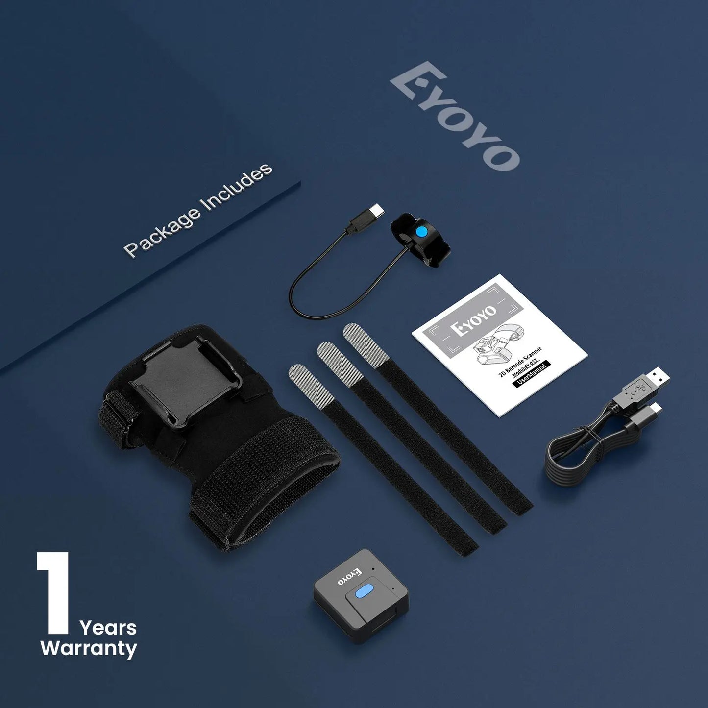 Eyoyo Wearable Barcode Scanner - 2D Bluetooth Wireless Finger Ring Scanner for 1D QR Code Reading