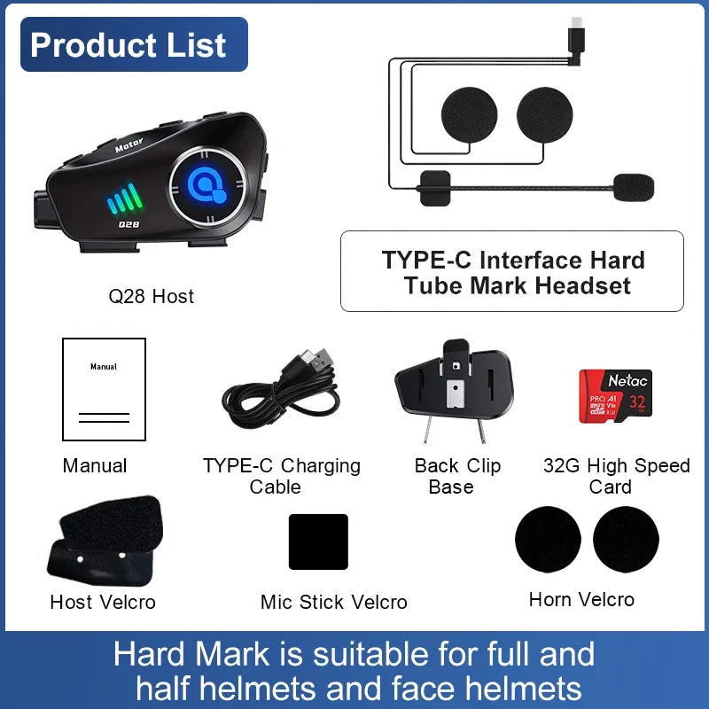 Motorcycle Bluetooth Helmet Headset BT5.3 - HD 1080P Driving Recorder, Wireless Camera & Call Headset with Hard Disk Video Recorder