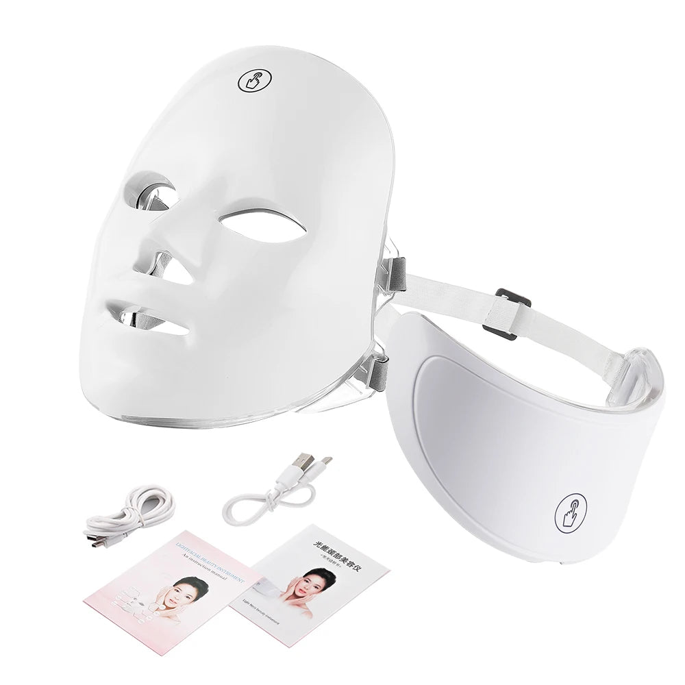 7-Color LED Face & Neck Beauty Mask - Photon Facial Mask with Skin Care Massager for Face and Neck