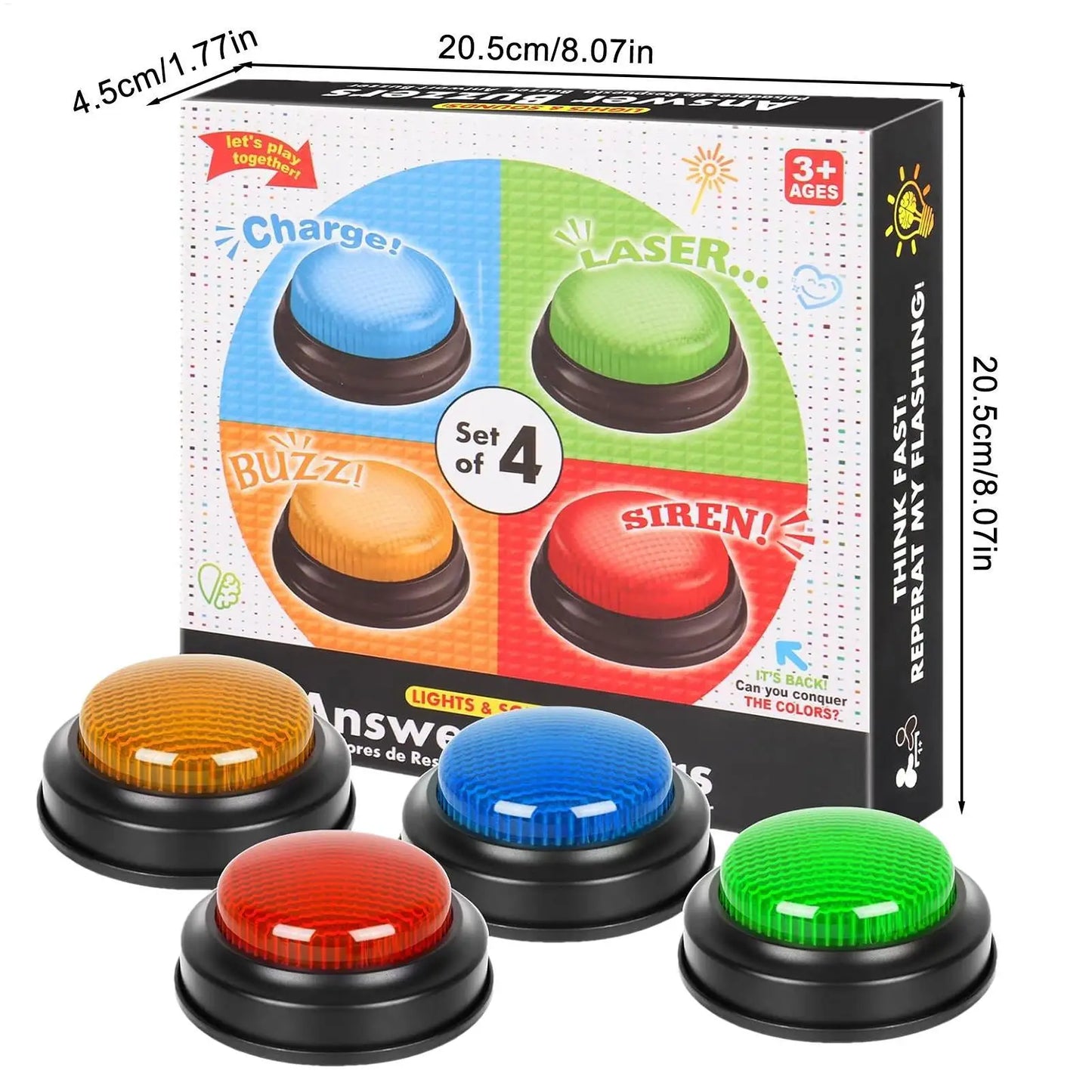4-Piece Game Buzzer Set — Quick Answer Buttons with Lights for Kids, Students, Classroom Debates & Quiz Competitions