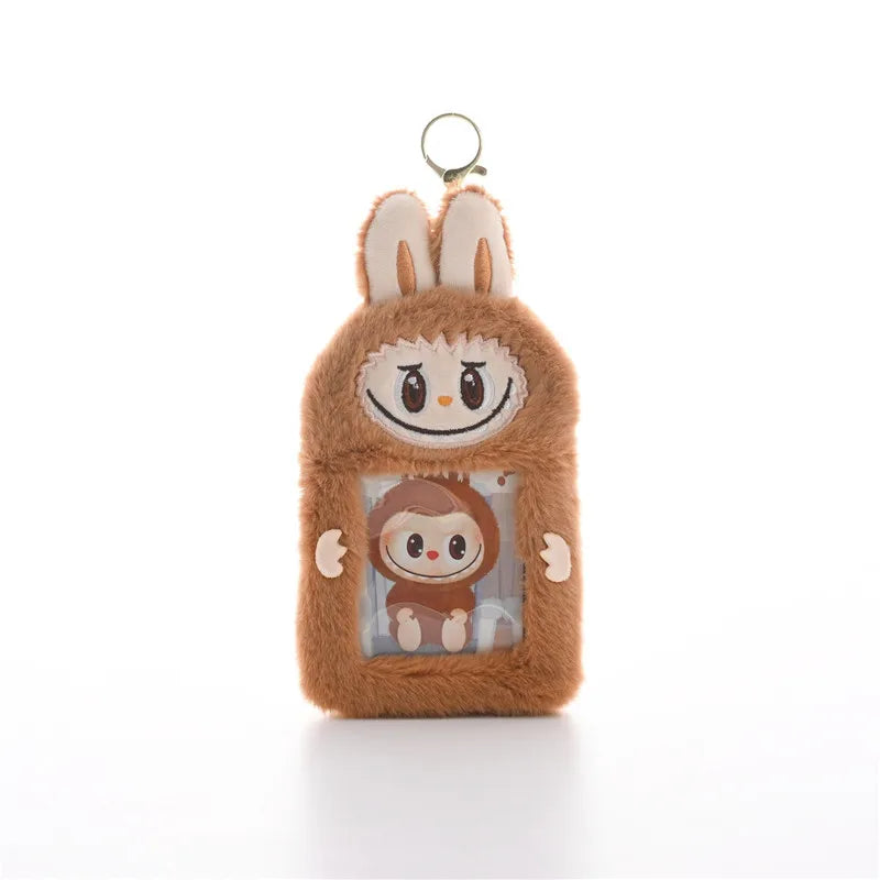 Kawaii Labubu Fluffy ID Card Keychain – Cartoon Sliding Card Holder for Students, Meal & Bus Cards, Cute Photo Album Gift for Kids