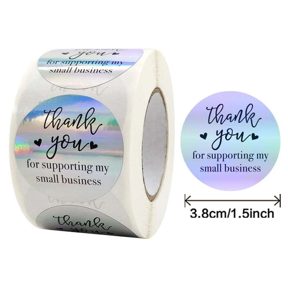 Rainbow Laser Thank You Stickers - 50–500pcs Adhesive Labels for Small Business Packaging, Boutique Wrapping, and Order Supplies