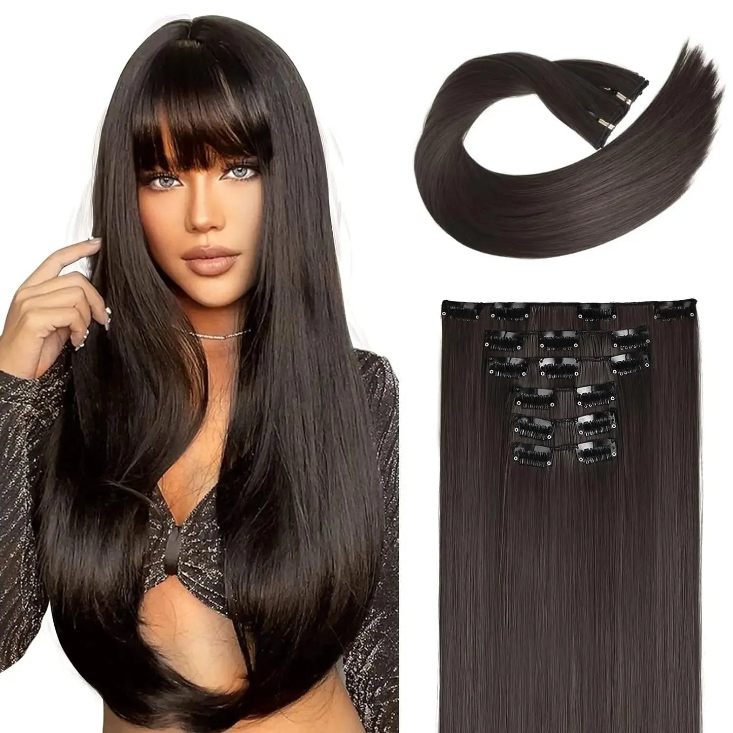 Clip-In Hair Extensions β Thick, Long Lace Weft Lightweight Synthetic Hairpieces for Women