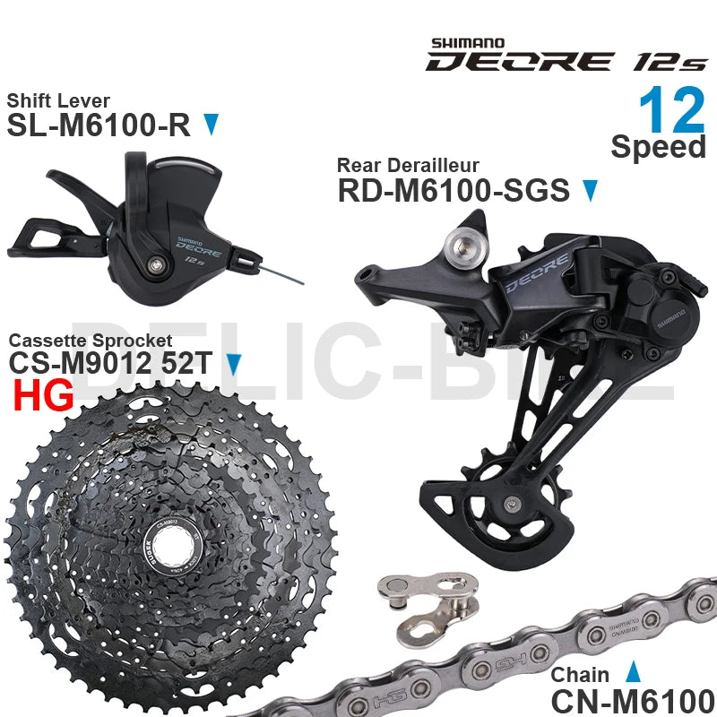 SHIMANO DEORE M6100 12-Speed Groupset β Right Shifter, Rear Derailleur, Chain & SUGEK 11-50T/52T Cassette Sprocket