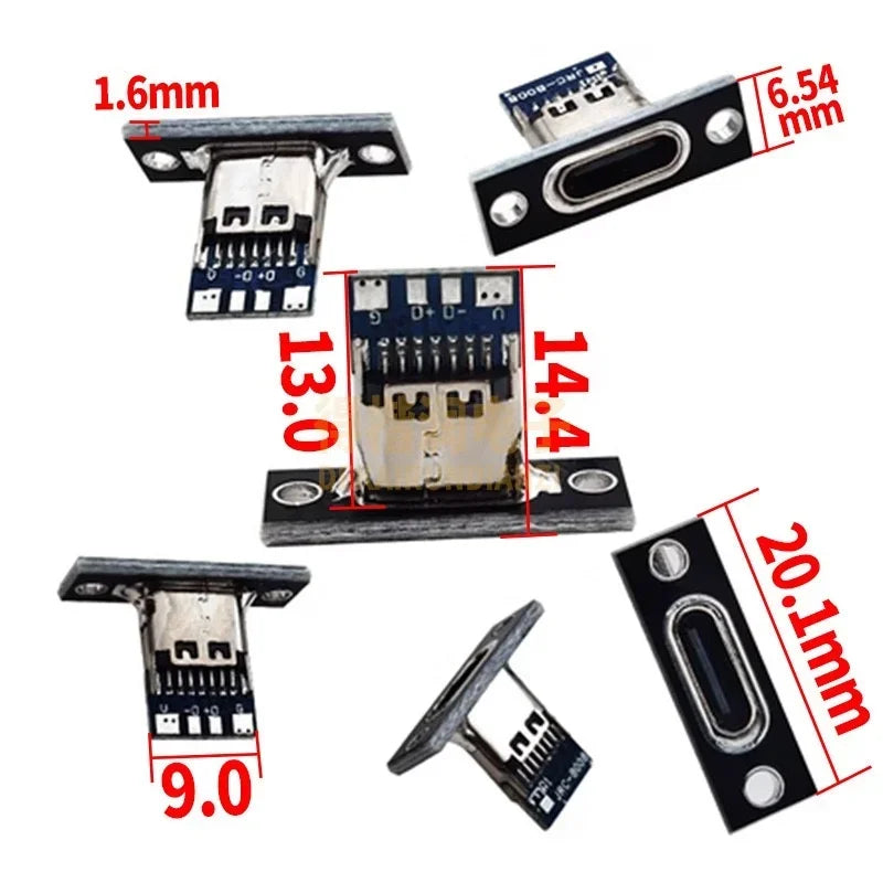 USB Type-C Charging Port Connector - 2Pin 4Pin Female Jack with Fixing Plate for Device Repair (1-20PCS)