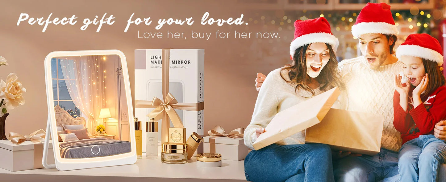 LED Compact Rechargeable Makeup Mirror – Dimmable Touchscreen with 3-Color Lighting, Lighted Travel & Tabletop Cosmetic Mirror