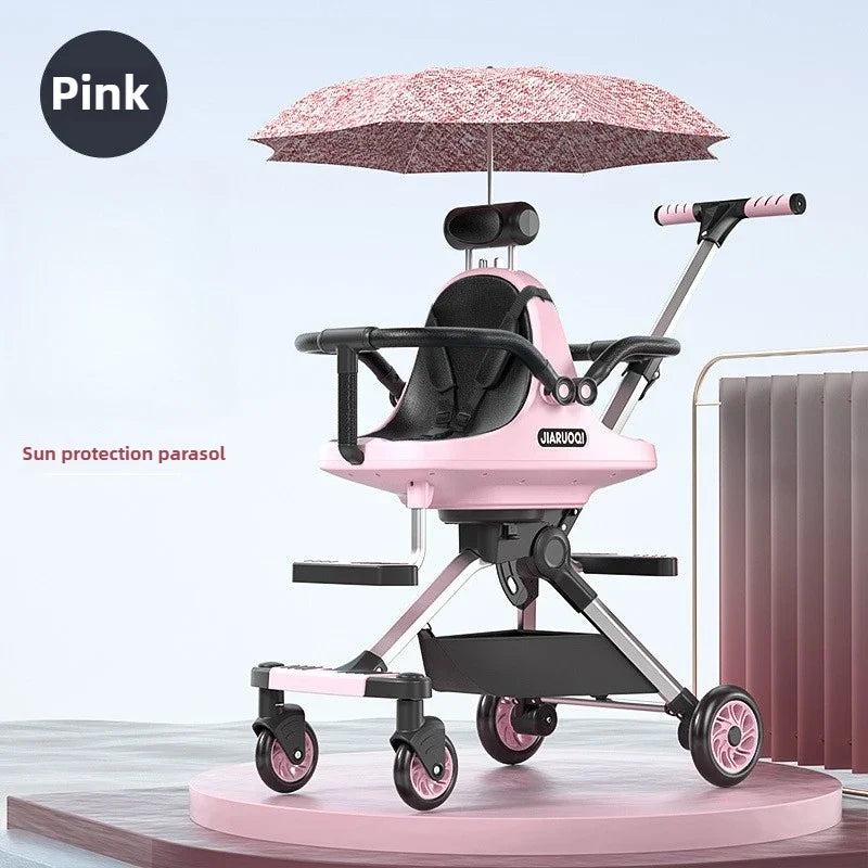 Lightweight Twin Baby Stroller - Foldable Double Seat High-View Carriage with Adjustable Handle