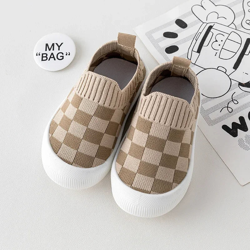 2025 Spring Toddler Slip-On Shoes – Non-Slip First Walkers for Boys and Girls, Classic Plaid Sneakers
