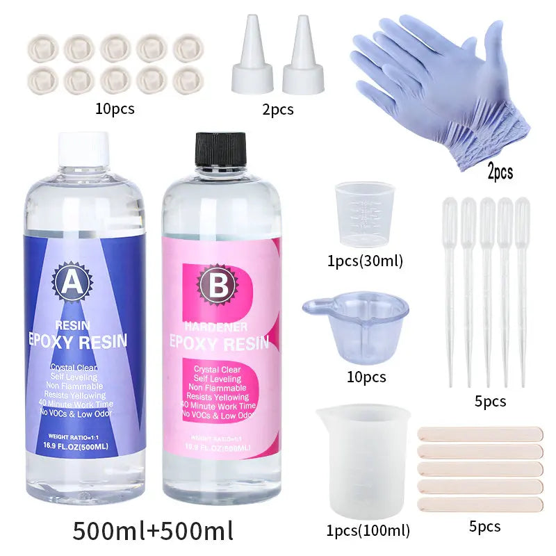 1:1 Crystal Clear Epoxy Resin Kit - High Gloss Bubble Free Art Resin for DIY Casting Coating & Jewelry Making
