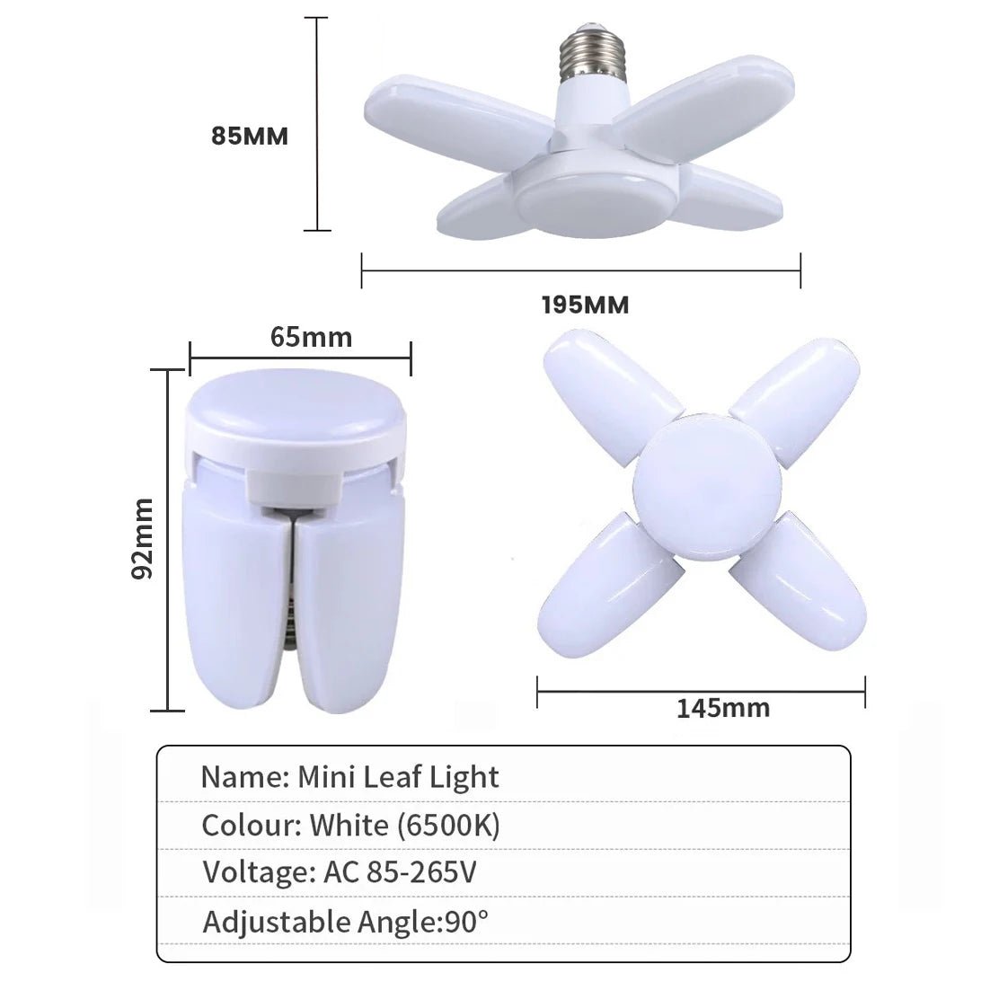 E27 28W Foldable LED Bulb – Fan-Shaped 6500K White Light for Home, Ceiling, Garage & Warehouse, AC110V/220V