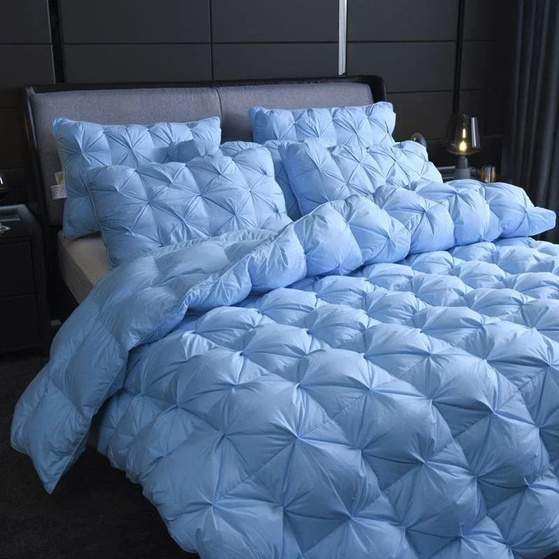 White Goose Down Comforter β Thick Winter 3D Bread Blanket with Luxury Pinch Pleat for Single & Double Beds