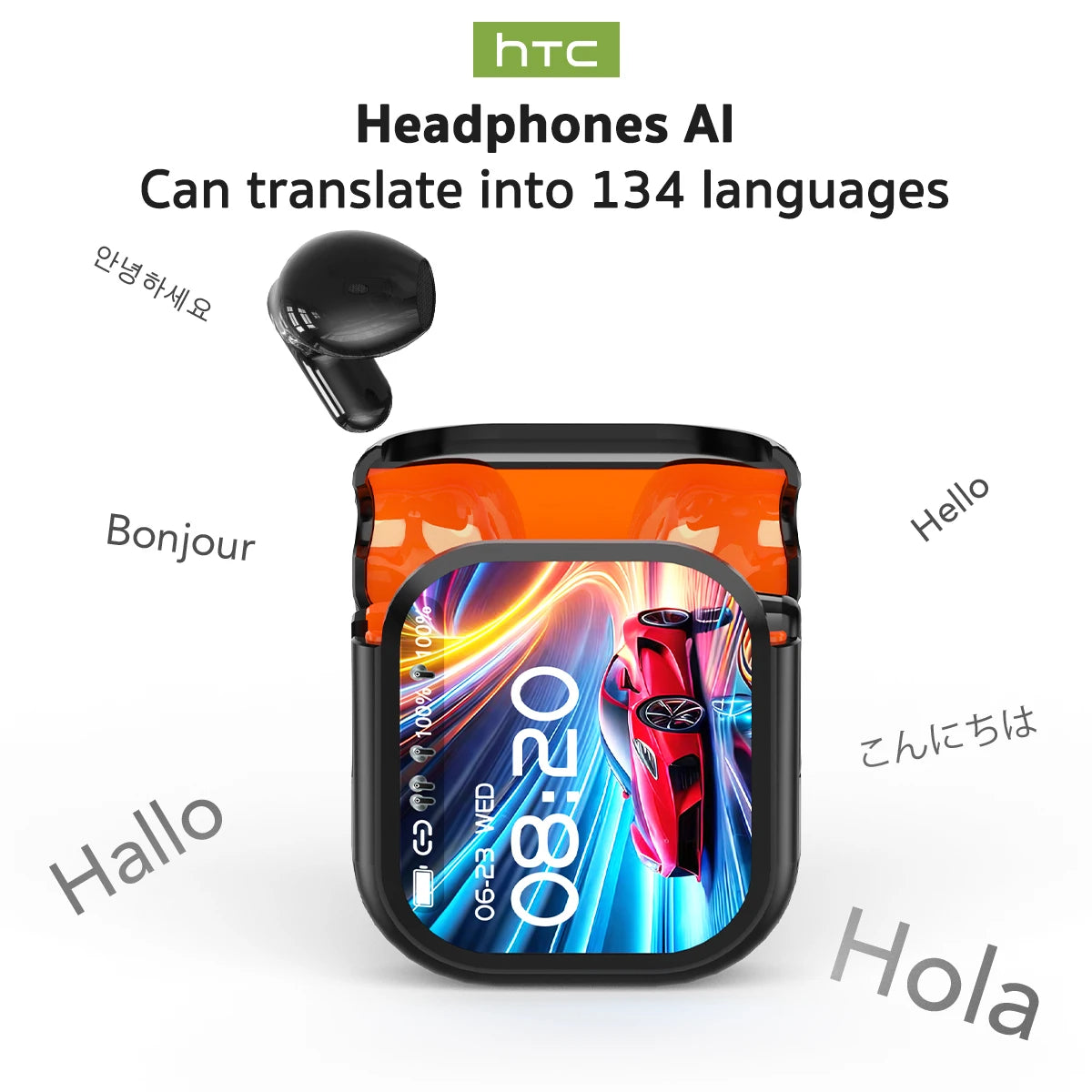 HTC NE20 Bluetooth 6.0 AI Translator Earbuds – Wireless Sport Headphones with LCD Touch & HD Stereo