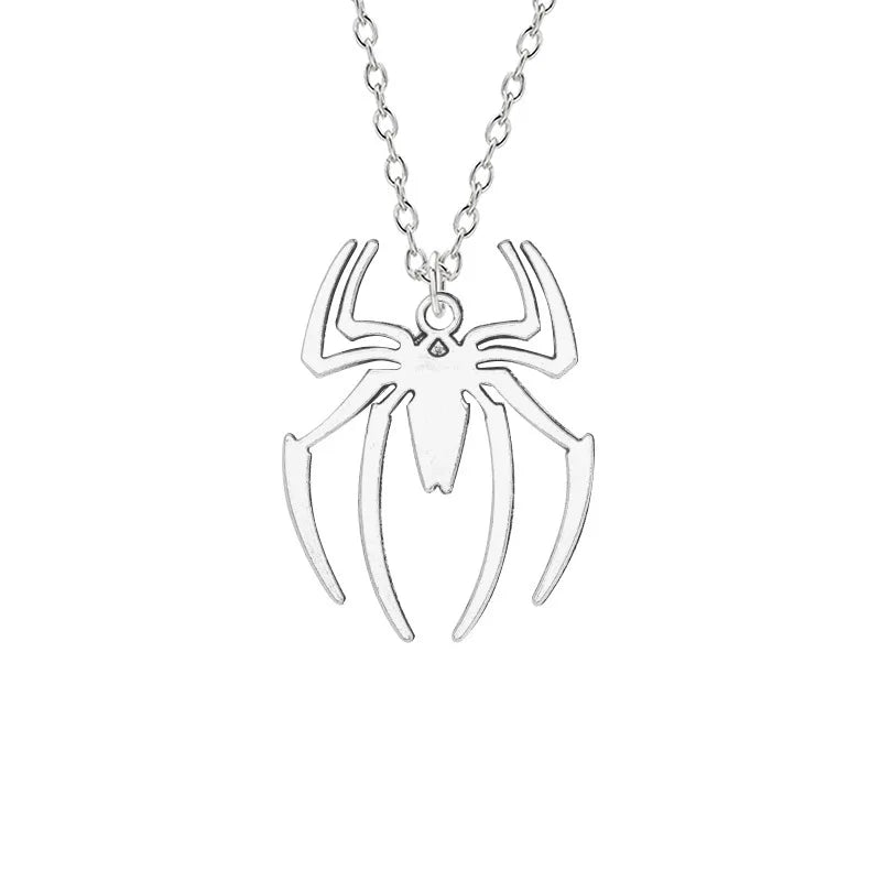 Kpop Fashion Spider Pendant Necklace – Silver Cross Chain for Men, Gothic Streetwear Couple Gift