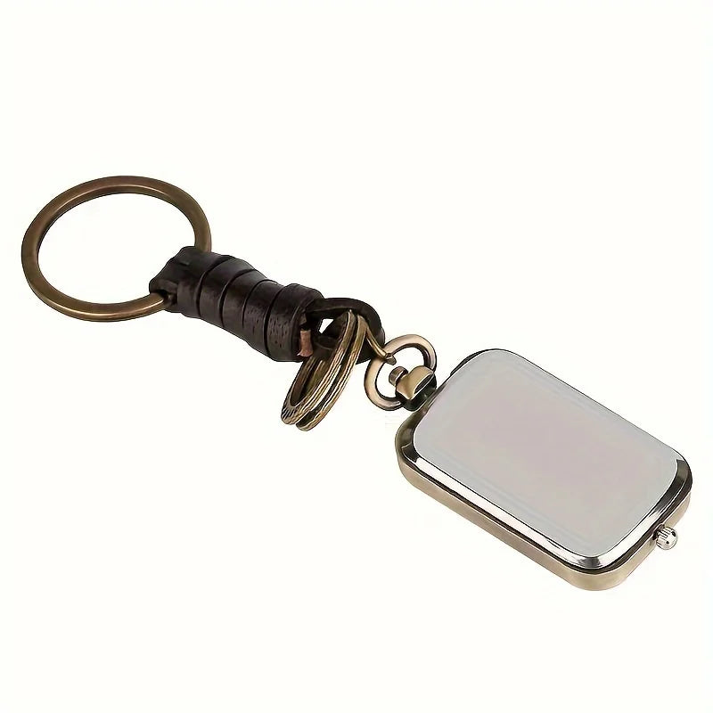 Bronze Square Pocket Watch Keychain - Vintage Double-Movement Quartz Pendant Watch with Antique Style