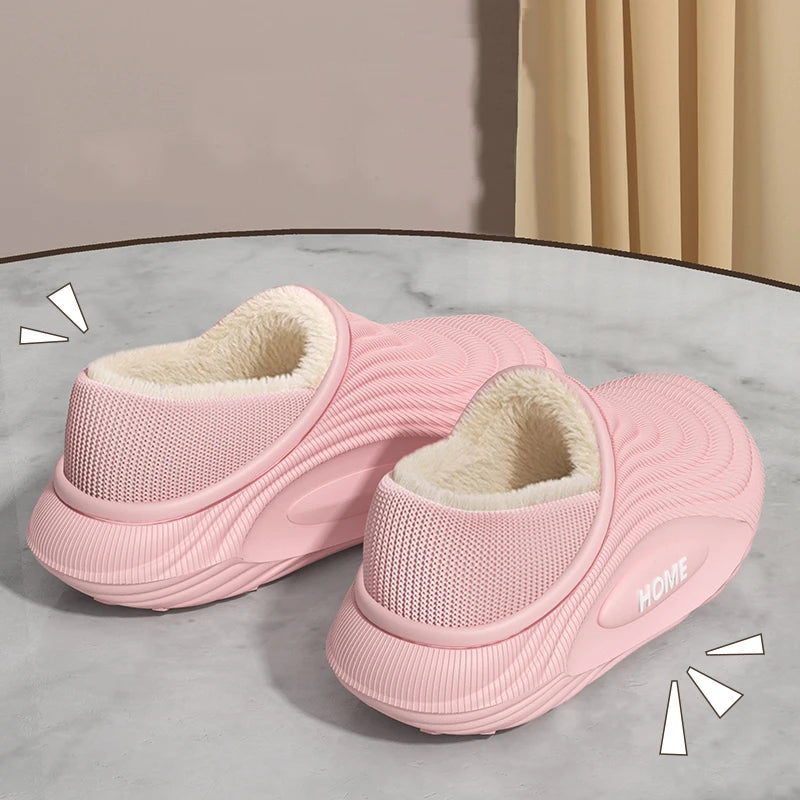 Warm Plush EVA Slippers for Men & Women – Waterproof Non-Slip Winter Platform Indoor/Outdoor Furry Home Slippers Casual Comfort Shoes