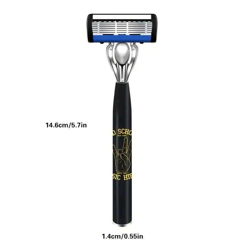 Classic 6-Layer Manual Razor Set – 1 Handle with 12/18 Stainless Steel Replacement Blades for Daily Face Shaving