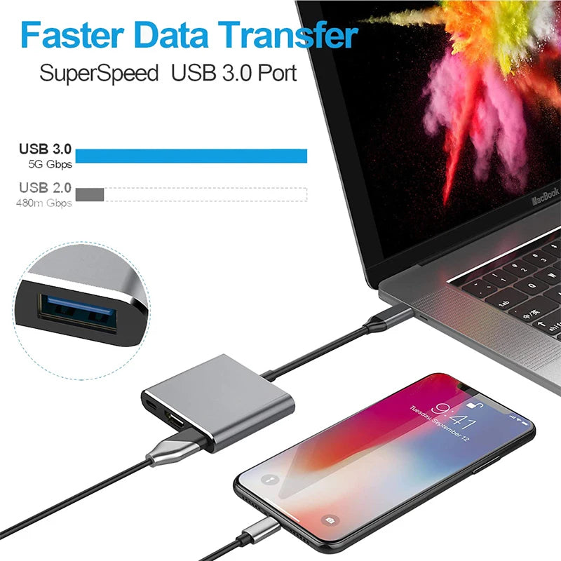 3-in-1 USB-C Hub – HDMI-Compatible Splitter & USB 3.0 Docking Station for MacBook Air