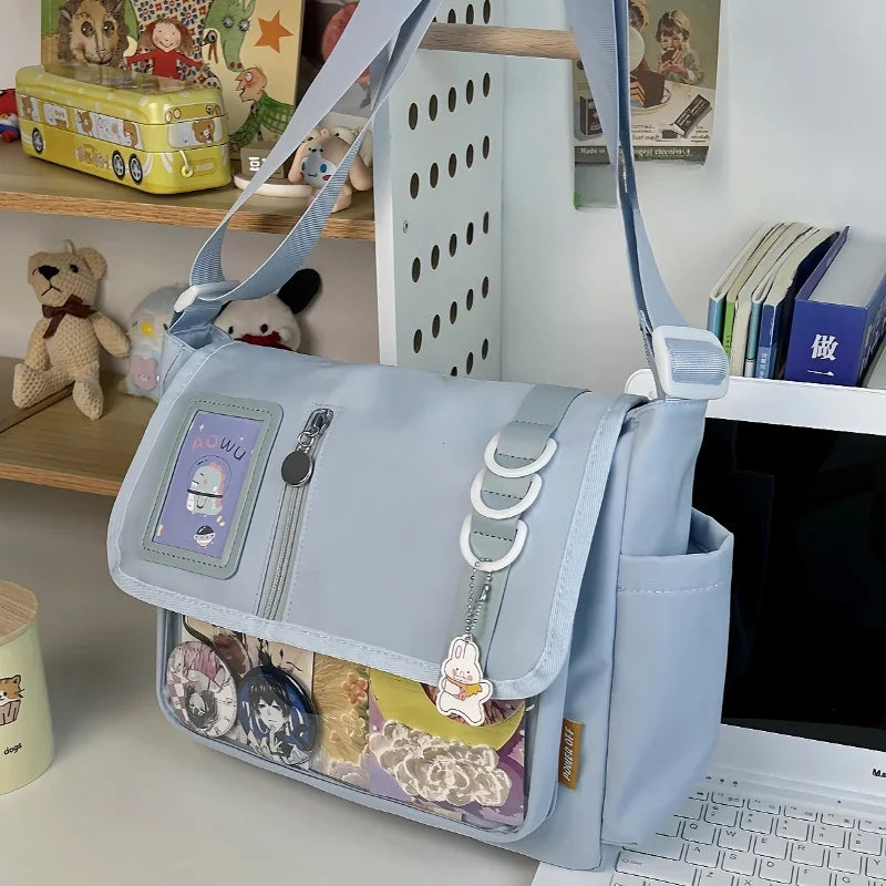 Y2K Japanese Harajuku School Bag β 2024 Transparent Itabag Crossbody for Teenage Girls with DIY Badge Display Plate