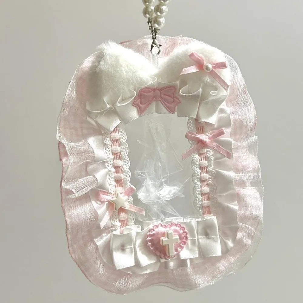 Kawaii Plush Photocard Holder - Lolita Lace Ribbon Idol Photo Display Case