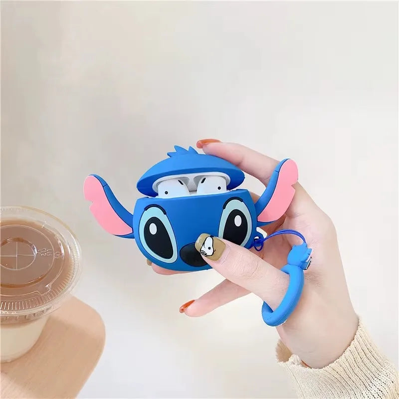 3D Stitch Couple Cartoon Silicone Case for AirPods 1/2/3/4 & Pro/Pro2 β Protective Earphone Box with Pendant Cover