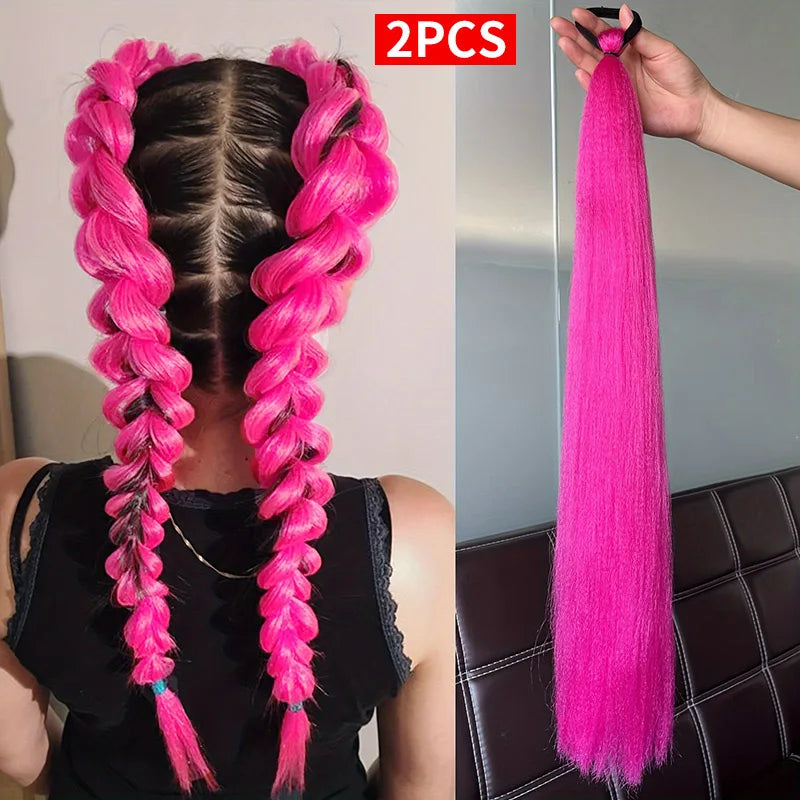 2pcs Purple Synthetic Braiding Hair β Long Straight DIY Braided Ponytail Hairpieces for Women, Party & Stage Hair Accessories