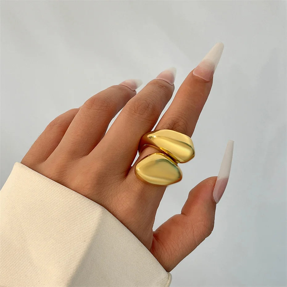 Ingemark Punk Snake Ring – Exaggerated Water Drop Geometric Adjustable Open Finger Ring for Women, Vintage Couple Jewelry