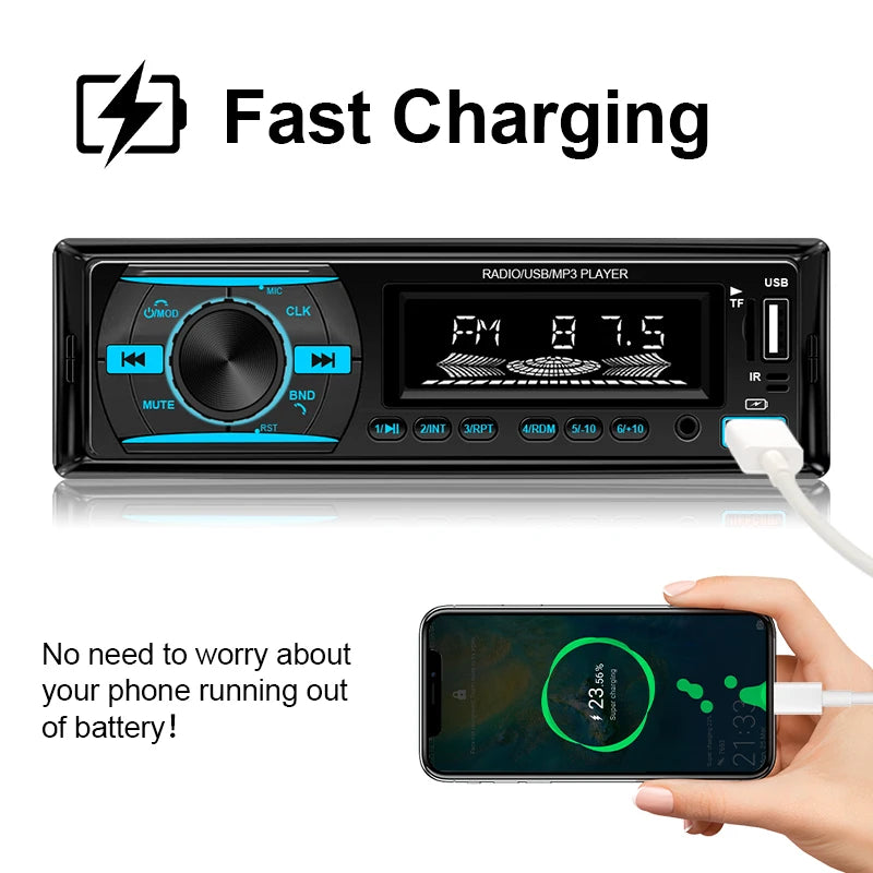 Hippcron 1Din Bluetooth Car Stereo Radio - MP3 Player with FM, AUX, USB & TF Card