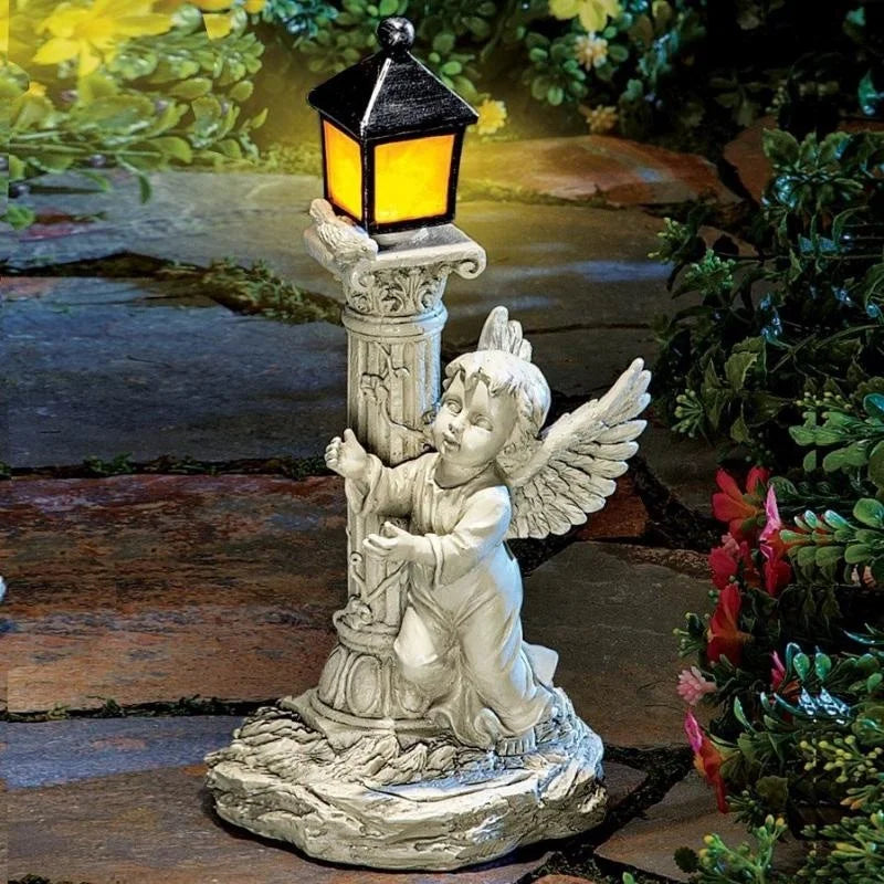 Solar Lamp Angel Sculpture – European Roman Column Resin Outdoor Garden & Courtyard Home Decoration