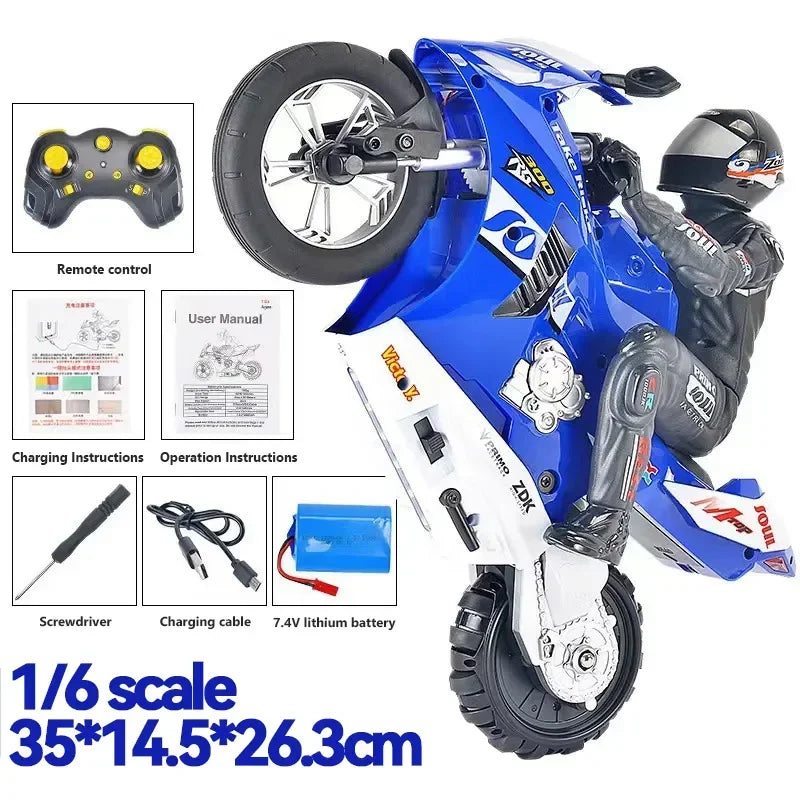 1/6 RC Motorcycle Toy - Self-Balancing Electric Racing Bike with Drift Stunt Control for Kids and Children