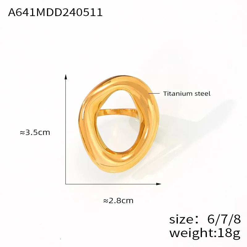 316L Stainless Steel Gold Plated Oval Ring – Large Luxury Waterproof Women’s Jewelry