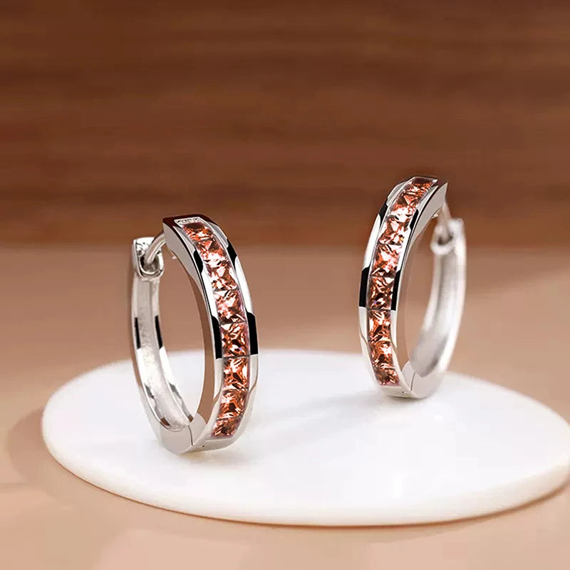 Huitan Classic Princess Square CZ Hoop Earrings for Women – Simple & Elegant Versatile Jewelry Accessories