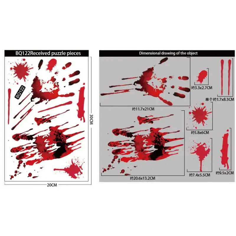 Horror Bloodstain Wall & Window Stickers – Handprint, Footprint & Skull Halloween Decorations 2024