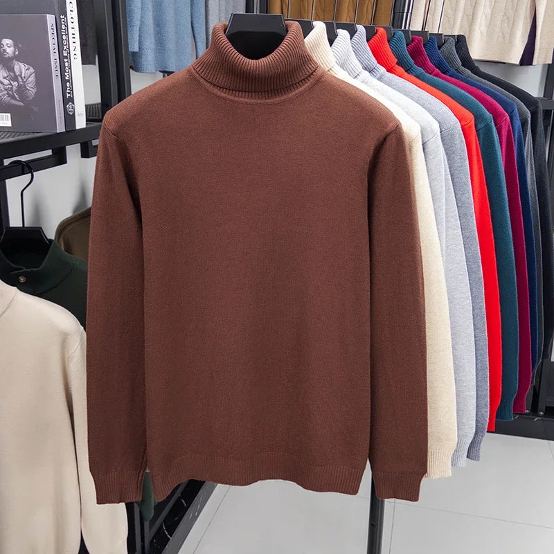 Men's Autumn Knitted Turtleneck Sweater - Slim Fit Long Sleeve Anti-Pilling Pullover Casual Streetwear Top