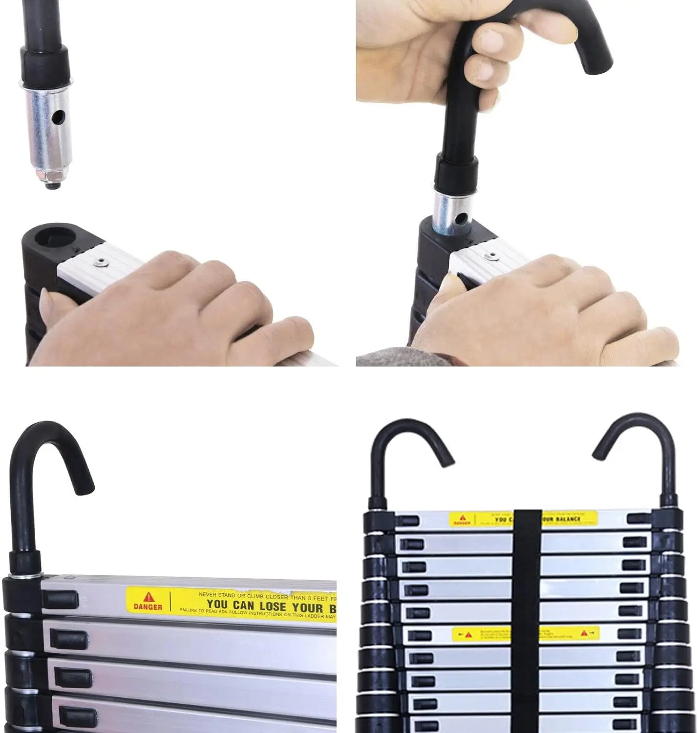 DayPlus 6.2M Multi-Purpose Telescopic Ladder β Aluminum Folding Extendable Ladder with Removable Hook, Non-Slip, 150kg/330lb Capacity