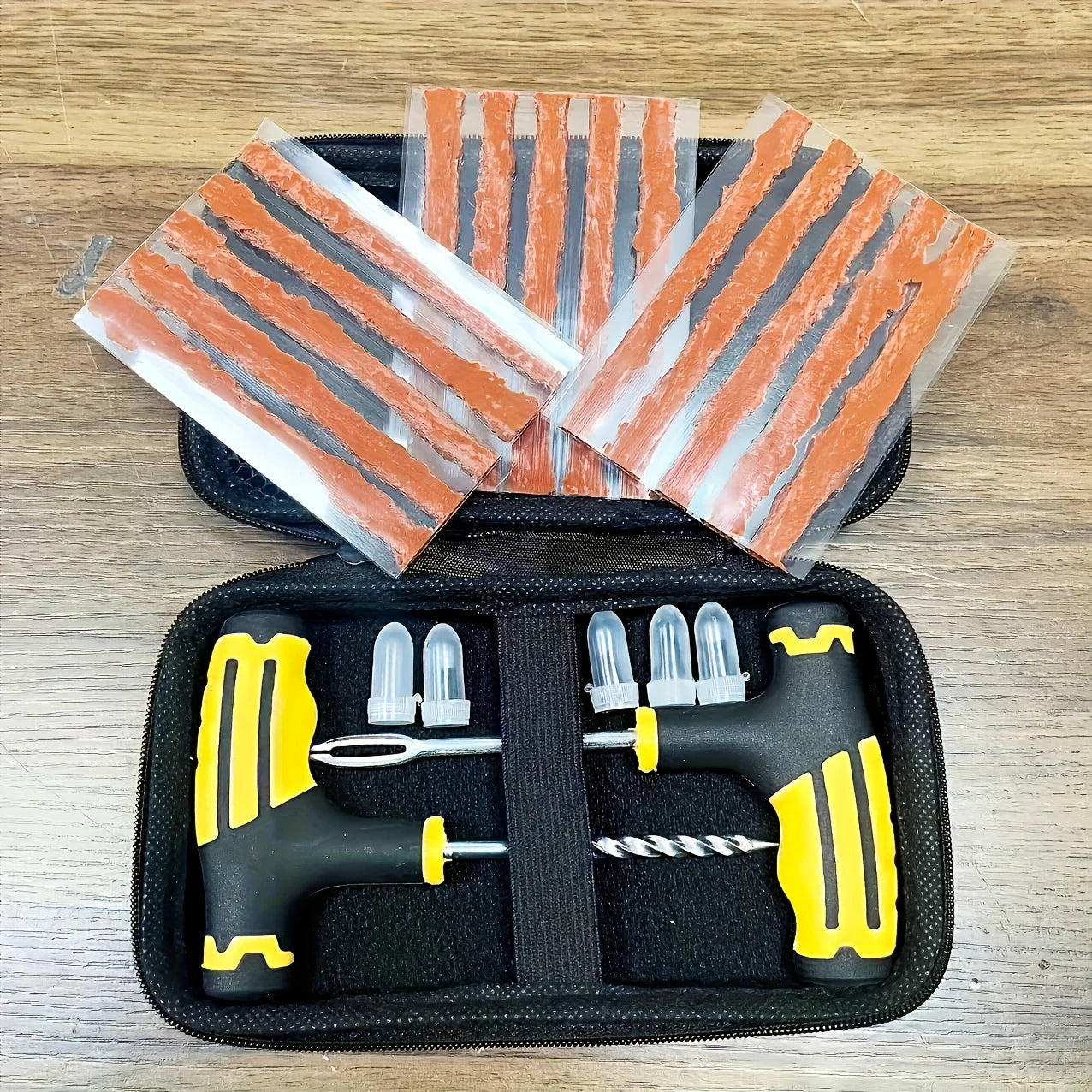 Universal Vacuum Tire Repair Kit — Portable Emergency Puncture Fix for Car, Motorcycle, Bike, Truck & SUV, With or Without Glue