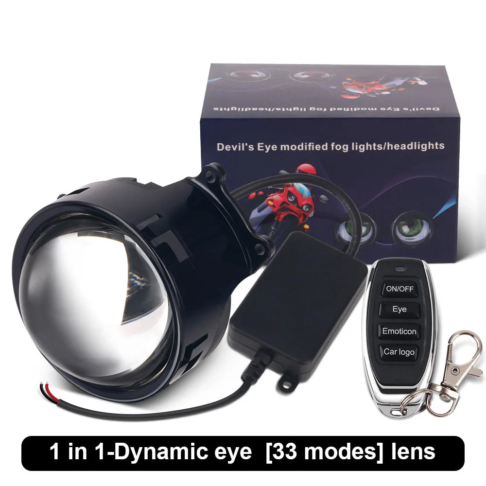 3-Inch Devil's Eye LED Headlight Lens Kit - 12V Dynamic Car Retrofit Lights with Remote Control