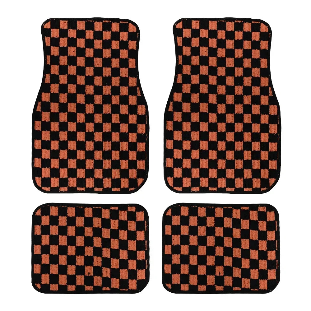 4PCS Dadu Dice Car Floor Mats - Checkered Anti-Slip Carpet Foot Pad Set