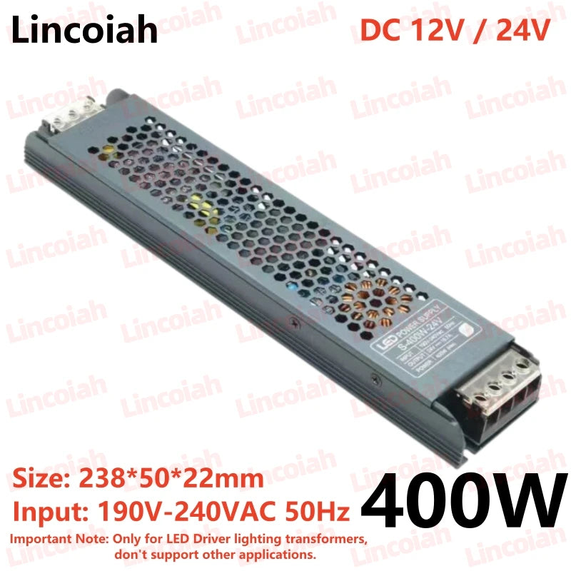 LED Power Supply Adapter - DC 12V 24V Transformer Driver for 60W-400W Lighting Systems