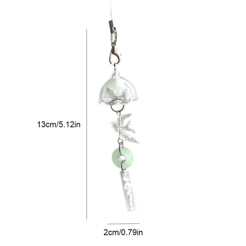 Y2K Green Flying Bird Beaded Keychain – Wind Chime Charm for Phone, Camera, Earphone Case