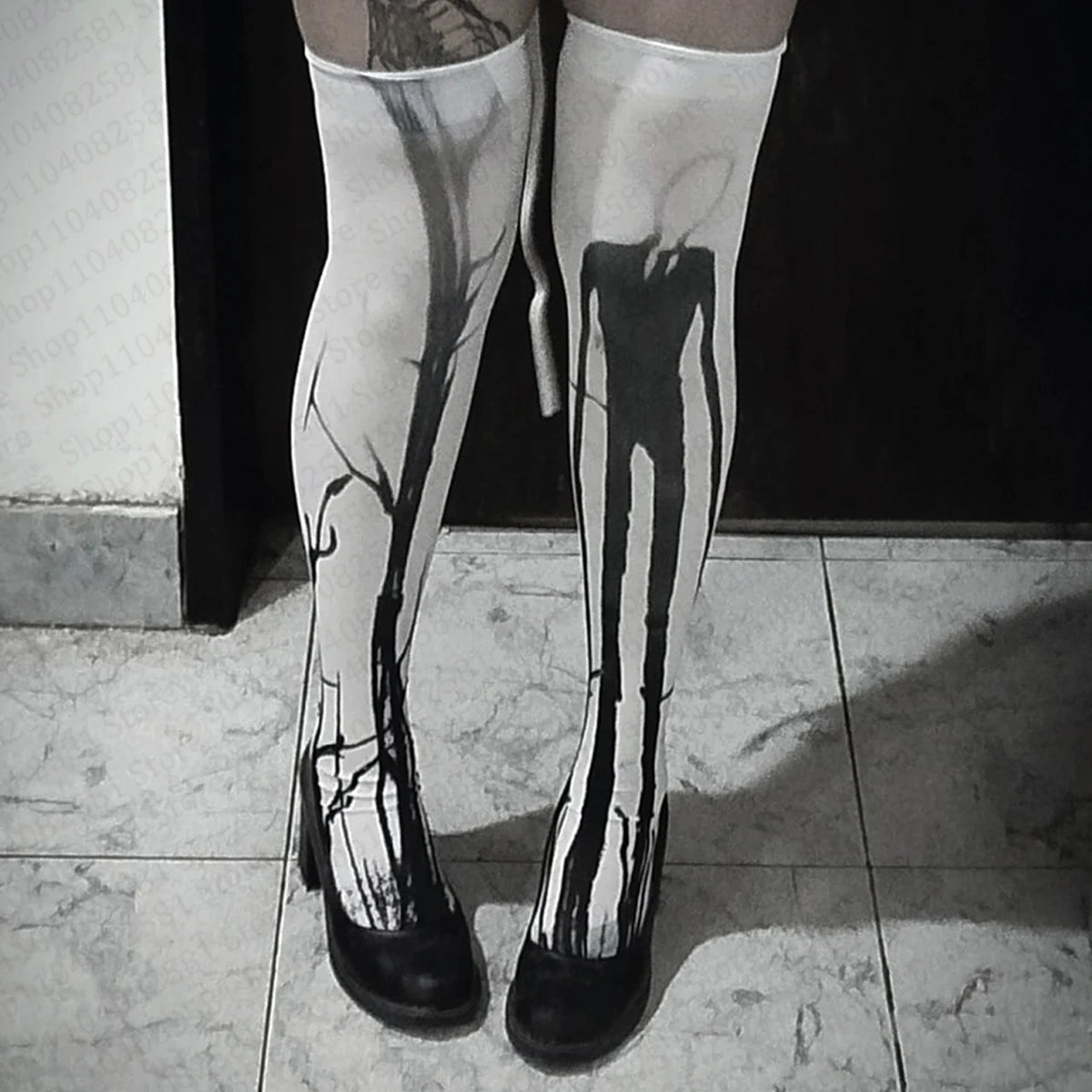 Y2K Punk Graffiti Knee-High Socks - White Harajuku Emo Fashion Long Socks for Women